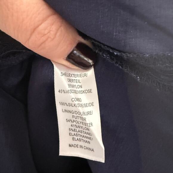 ADRIANNA PAPELL 12 Women's Lace Overlay Sheath Dress Peplum Navy Cocktail Short - Picture 11 of 14